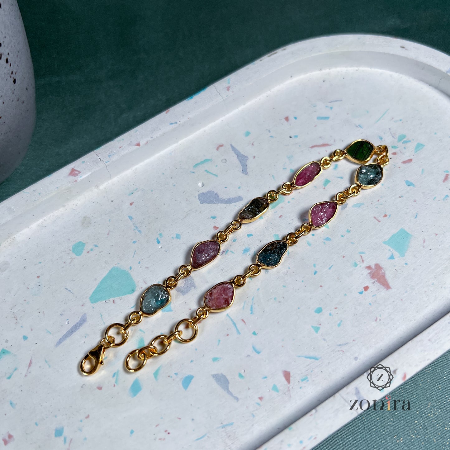 Ecstacy Silver Bracelet - Raw Assorted Tourmaline Gold