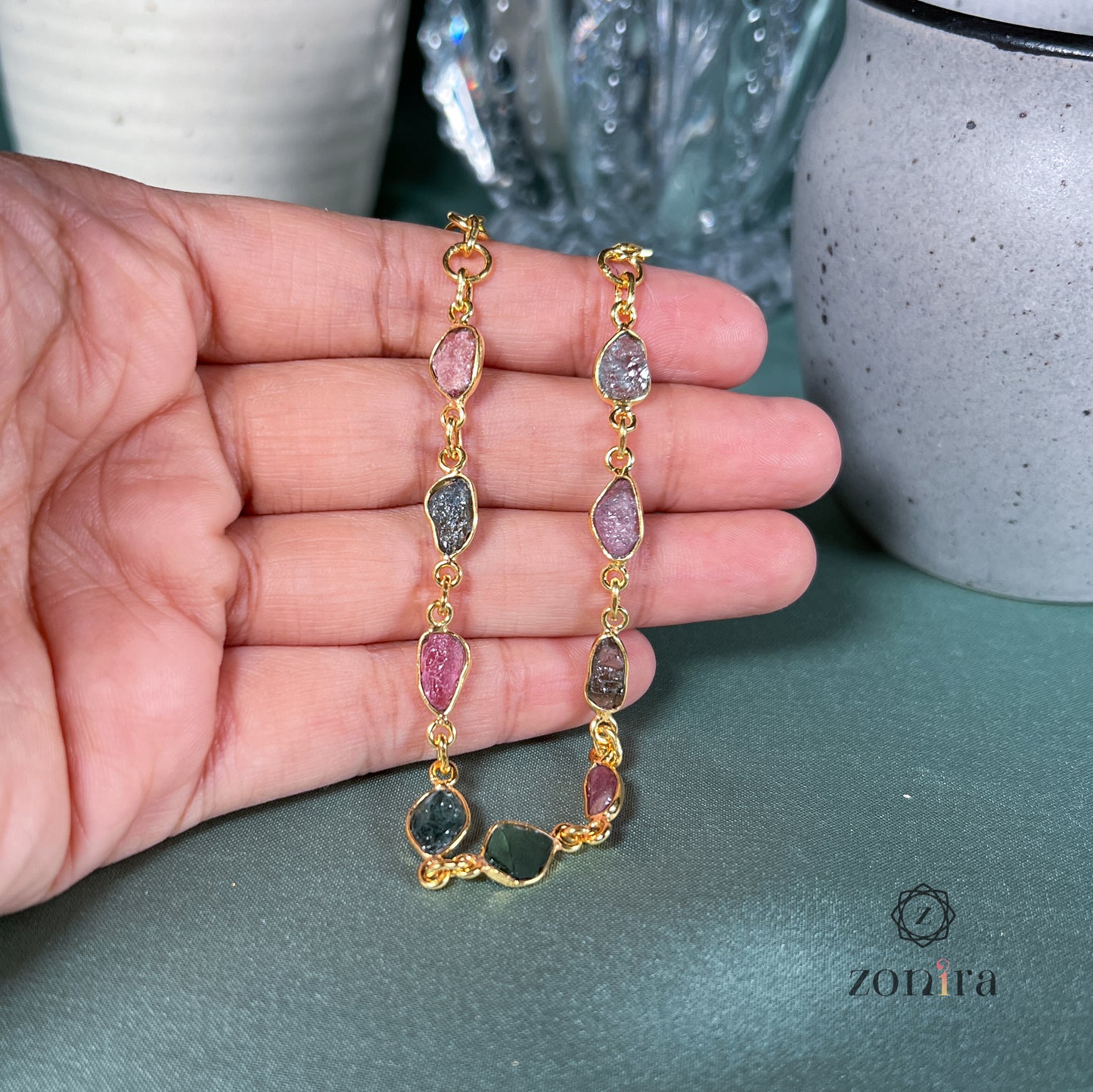 Ecstacy Silver Bracelet - Raw Assorted Tourmaline Gold