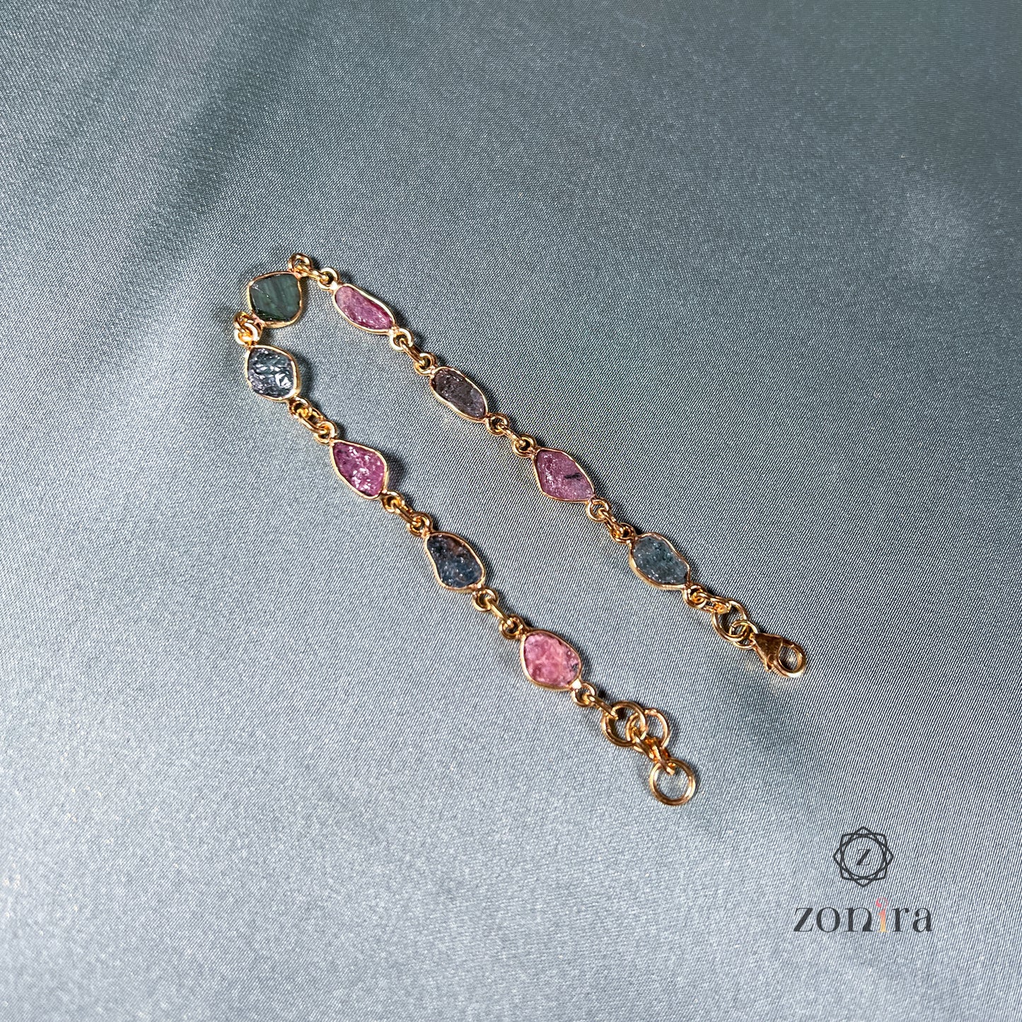 Ecstacy Silver Bracelet - Raw Assorted Tourmaline Gold