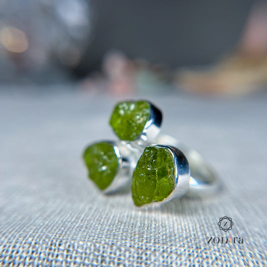 Aadya Silver Ring - Raw Peridot