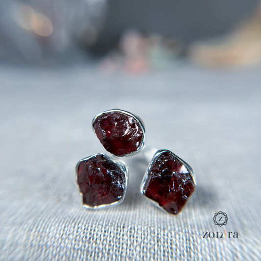 Aadya Silver Ring - Raw Garnet