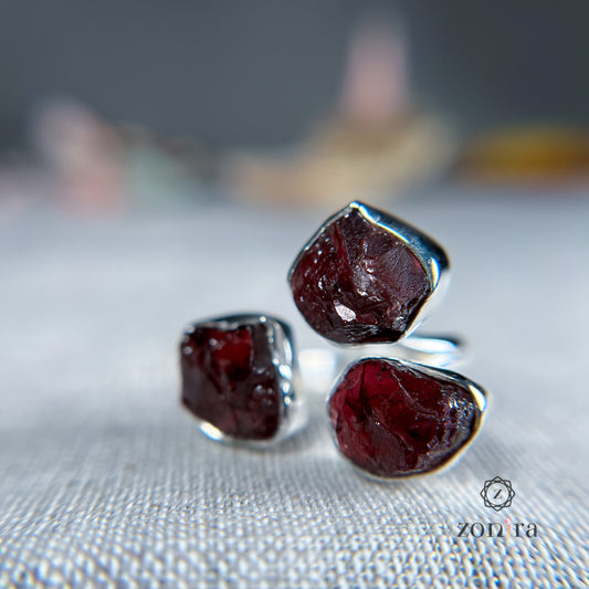 Aadya Silver Ring - Raw Garnet