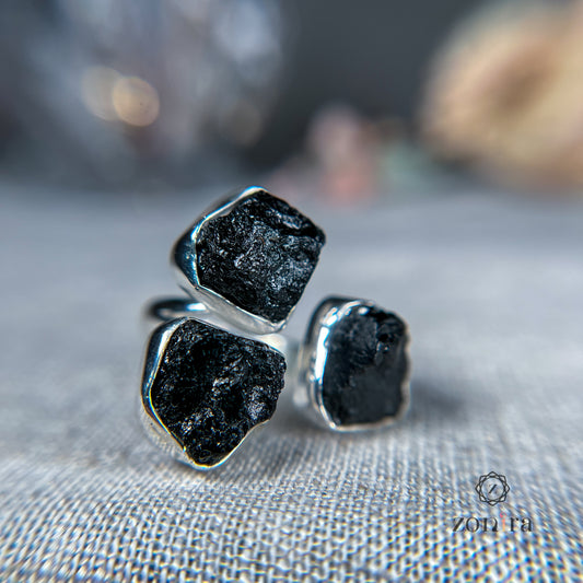 Aadya Silver Ring - Raw Black Tourmaline