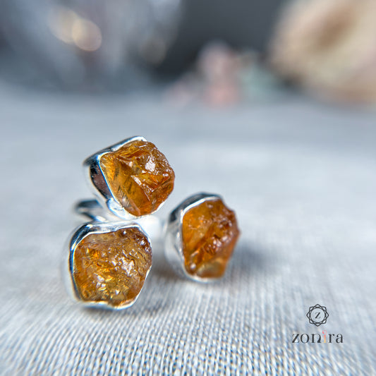 Aadya Silver Ring - Raw Citrine