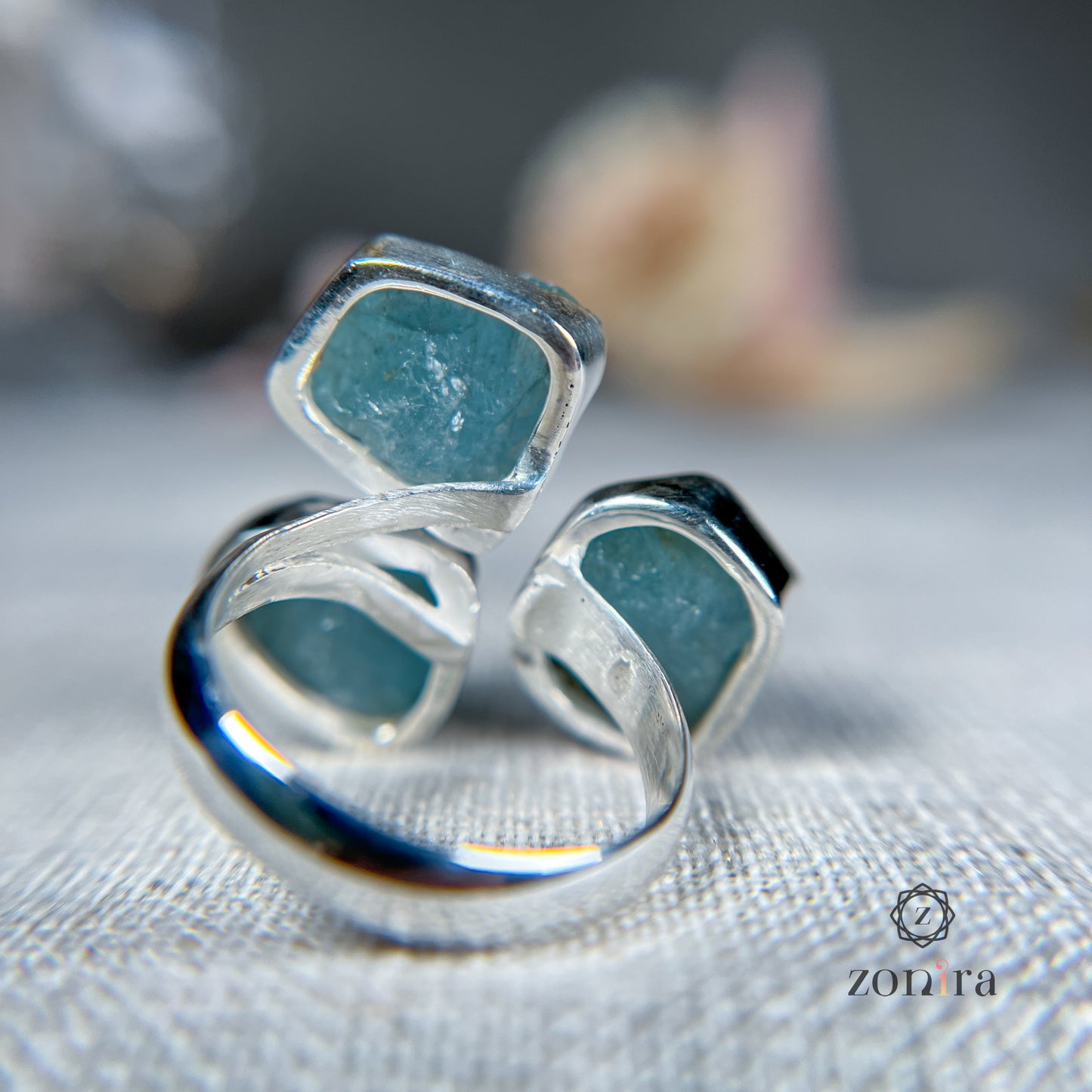 Aadya Silver Ring - Raw Aquamarine