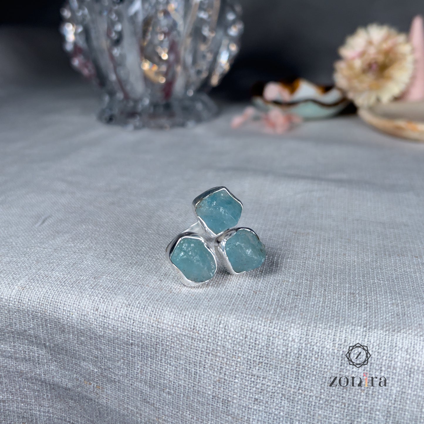 Aadya Silver Ring - Raw Aquamarine