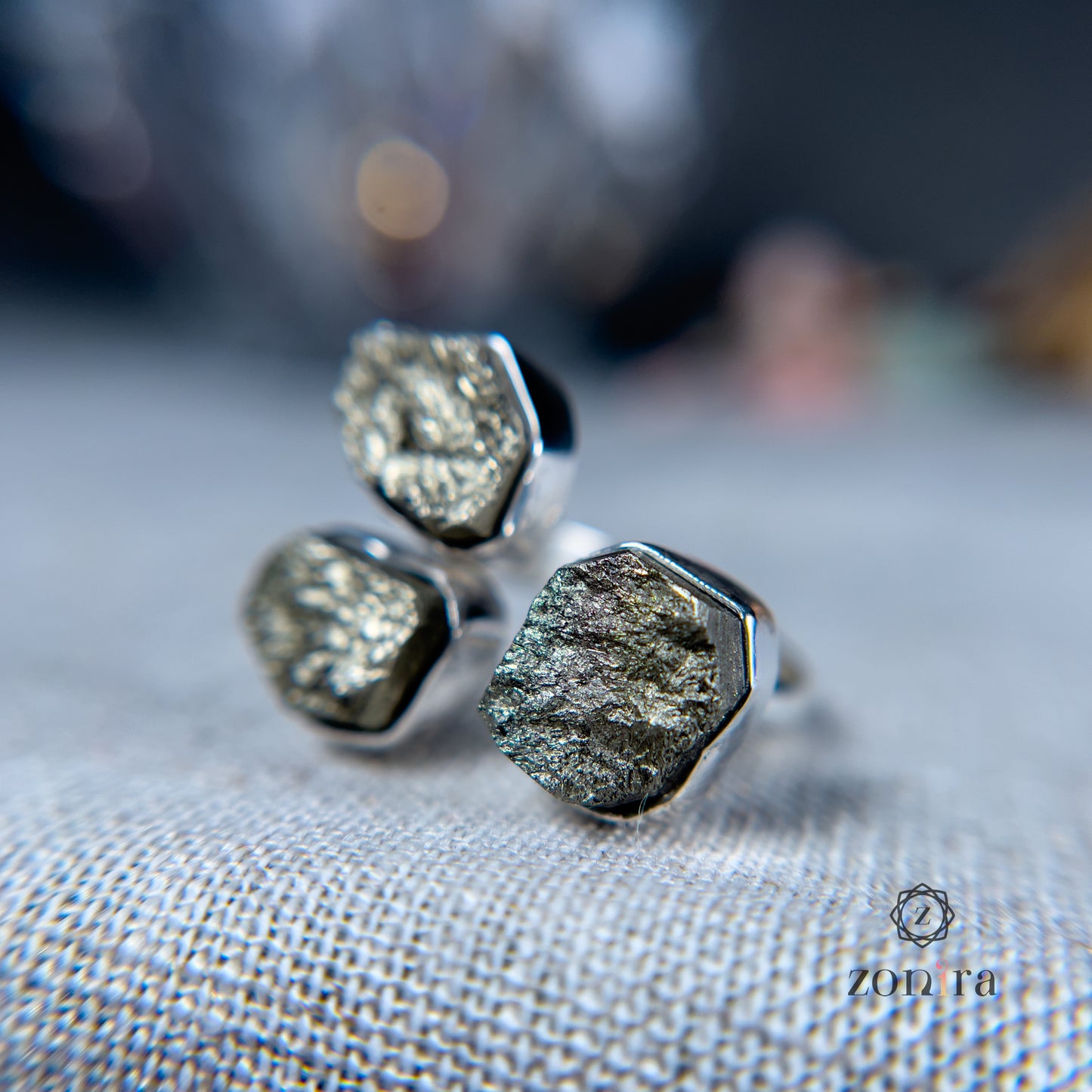 Aadya Silver Ring - Raw Pyrite