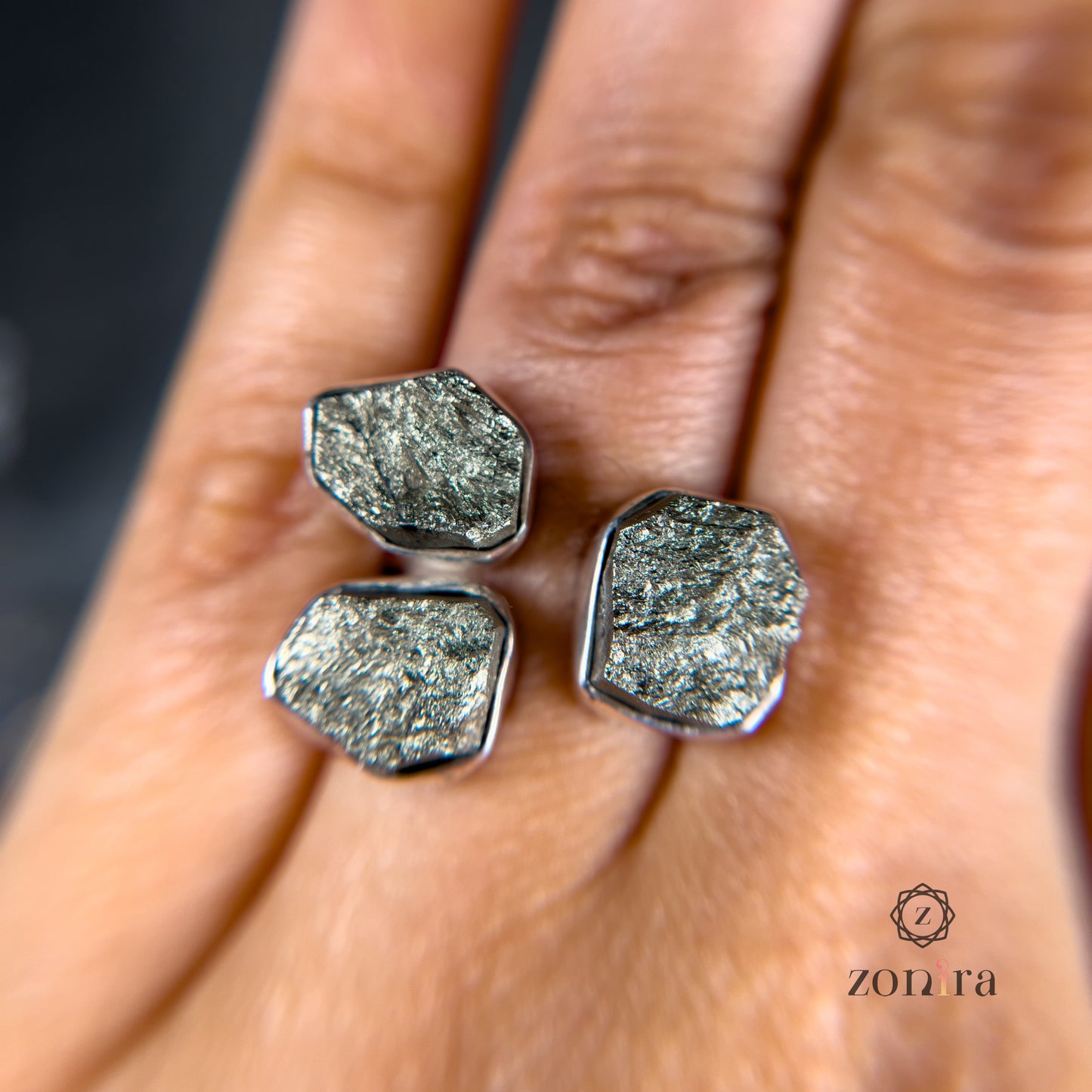 Aadya Silver Ring - Raw Pyrite
