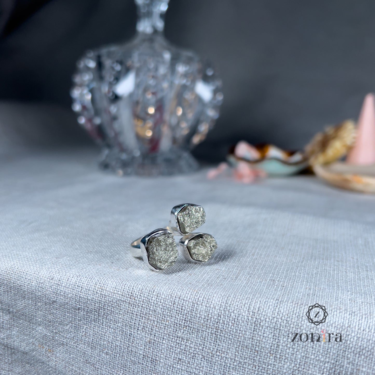 Aadya Silver Ring - Raw Pyrite