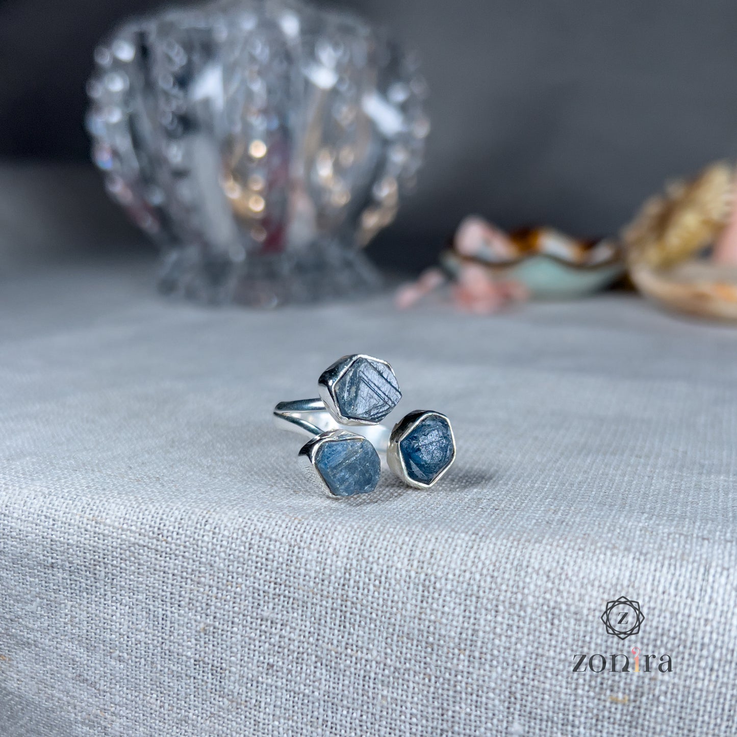 Aadya Silver Ring - Raw Sapphire