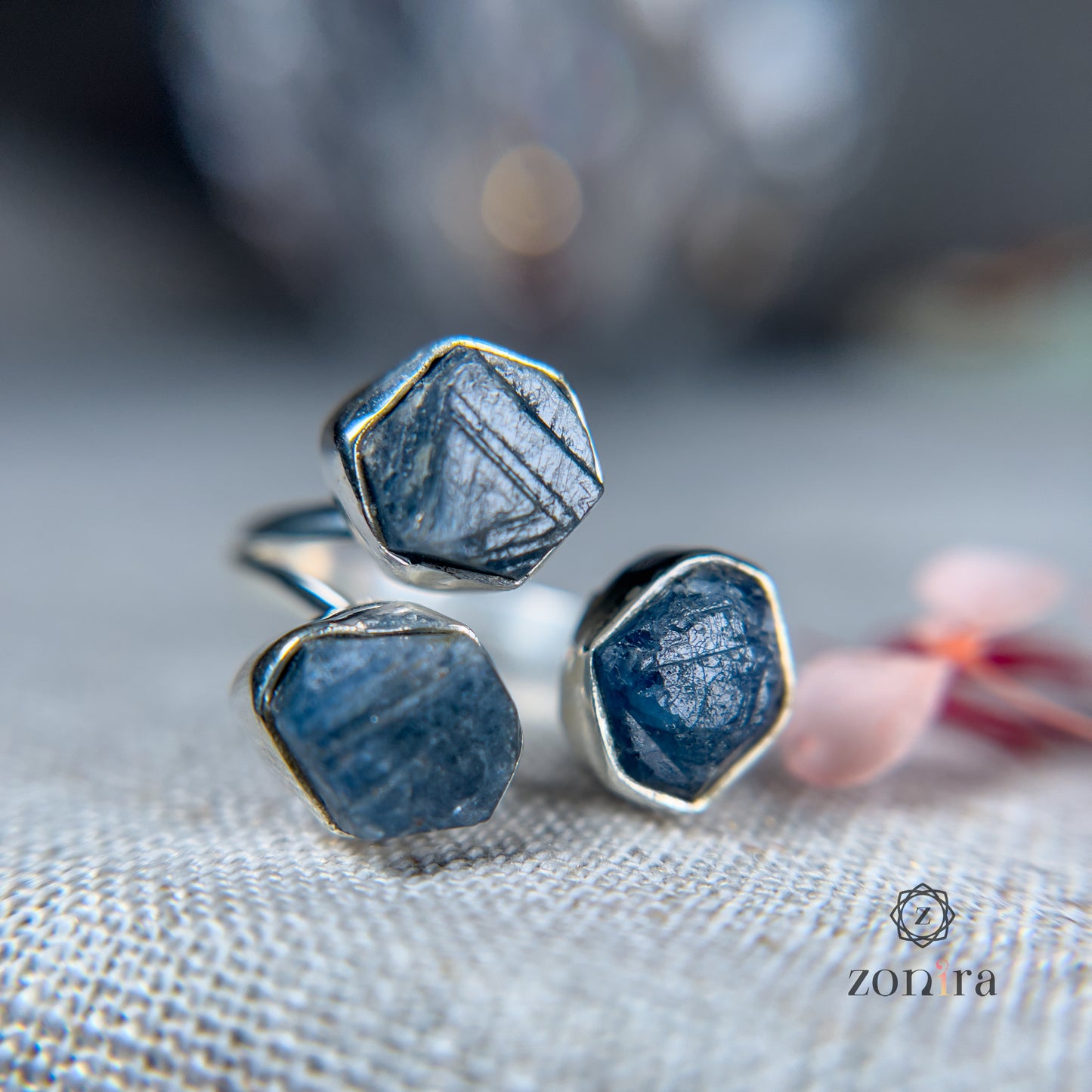 Aadya Silver Ring - Raw Sapphire