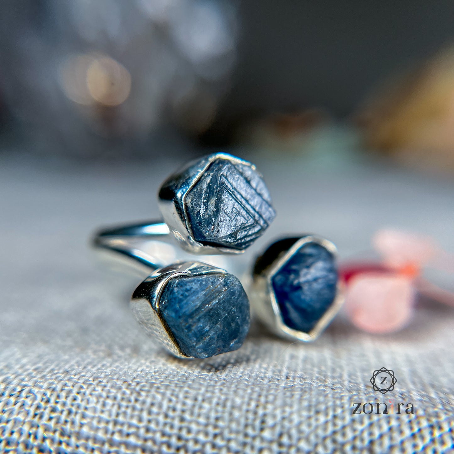 Aadya Silver Ring - Raw Sapphire