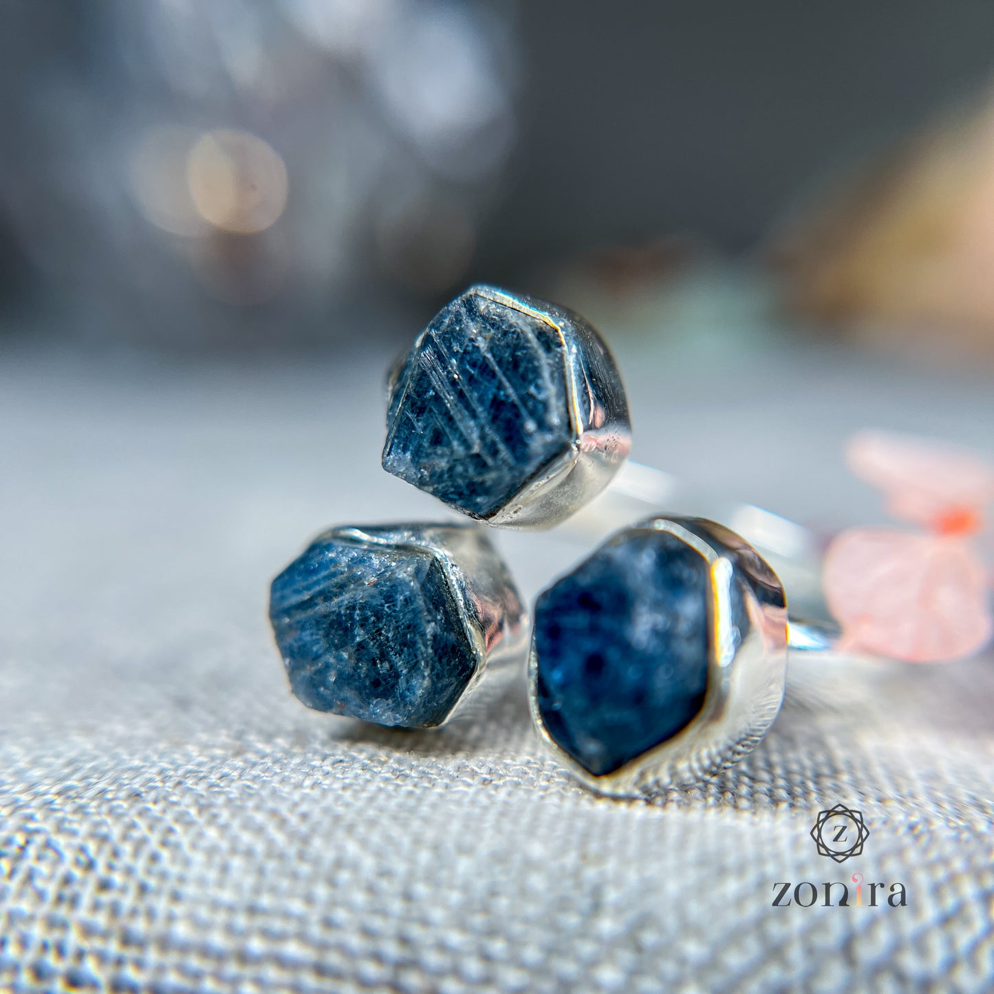 Aadya Silver Ring - Raw Sapphire