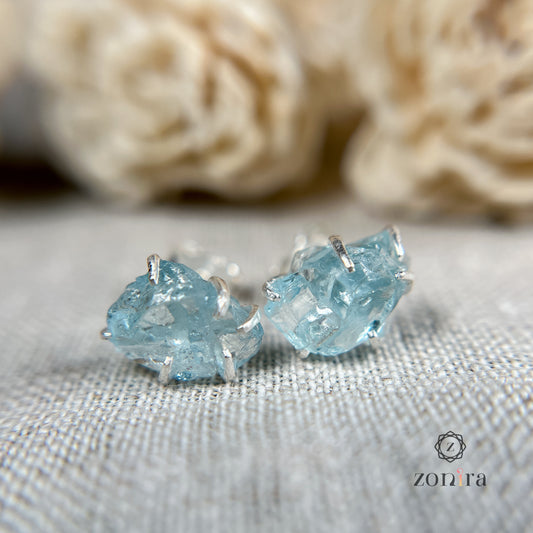 Aabhas Silver Studs - Raw Aquamarine