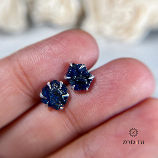 Aabhas Silver Studs - Raw Sapphire