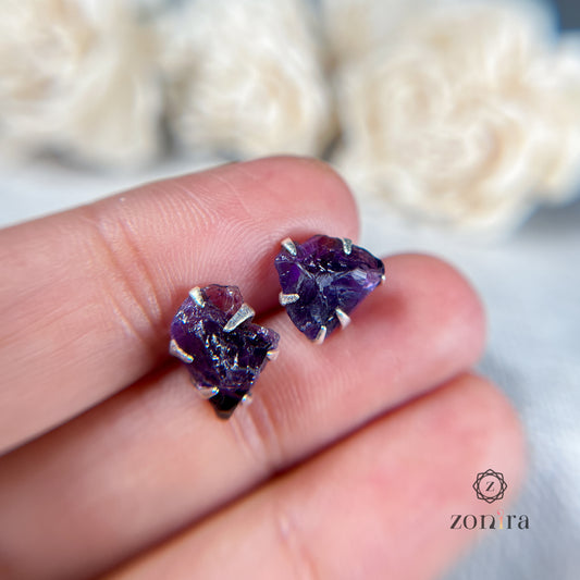 Aabhas Silver Studs - Raw Amethyst