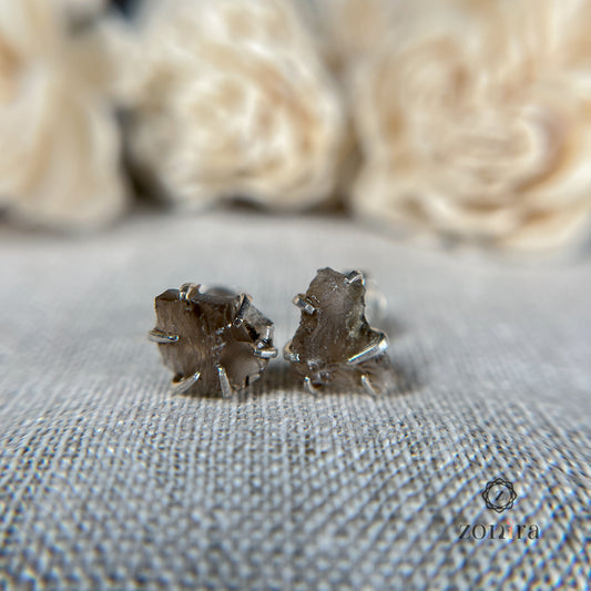 Aabhas Silver Studs - Raw Smokey Quartz