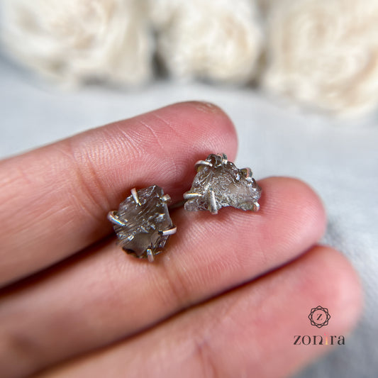 Aabhas Silver Studs - Raw Smokey Quartz