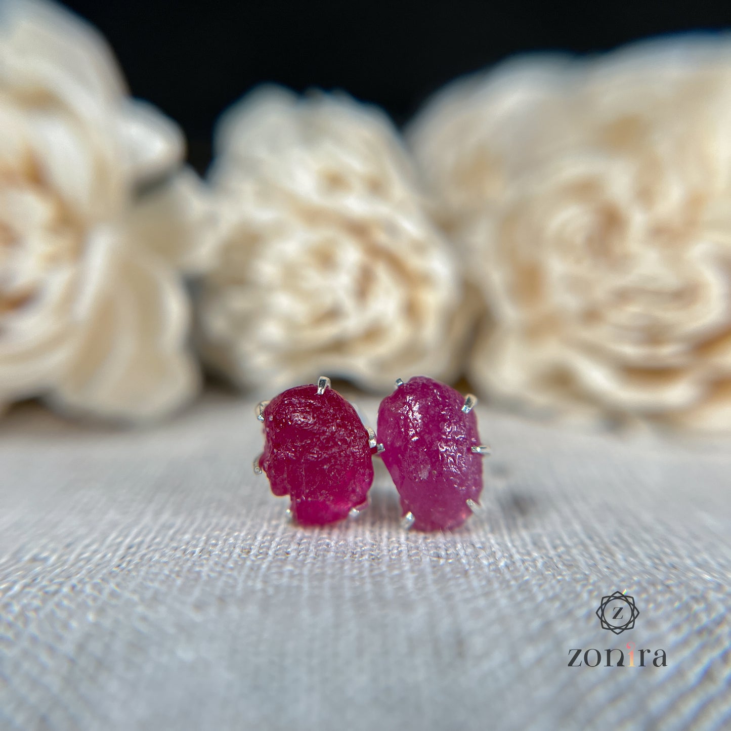 Aabhas Silver Studs - Raw Ruby