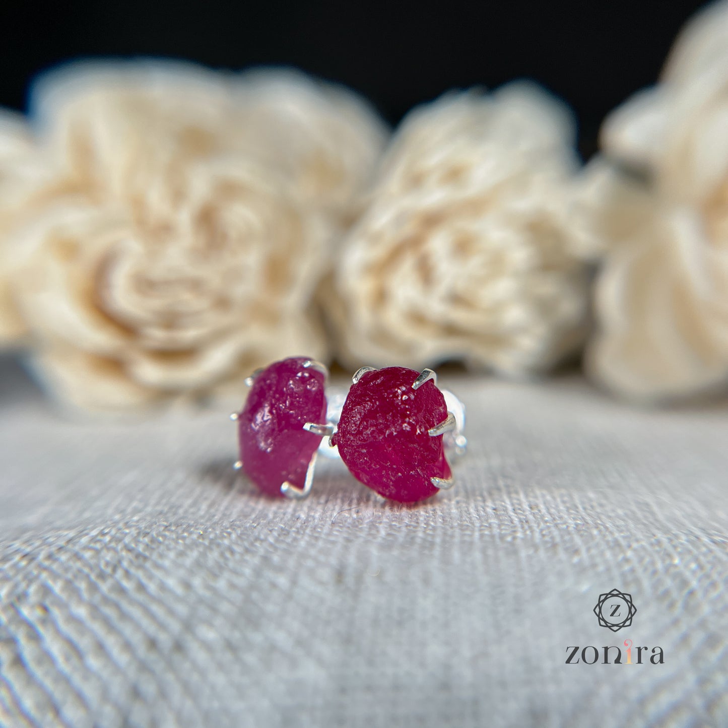 Aabhas Silver Studs - Raw Ruby