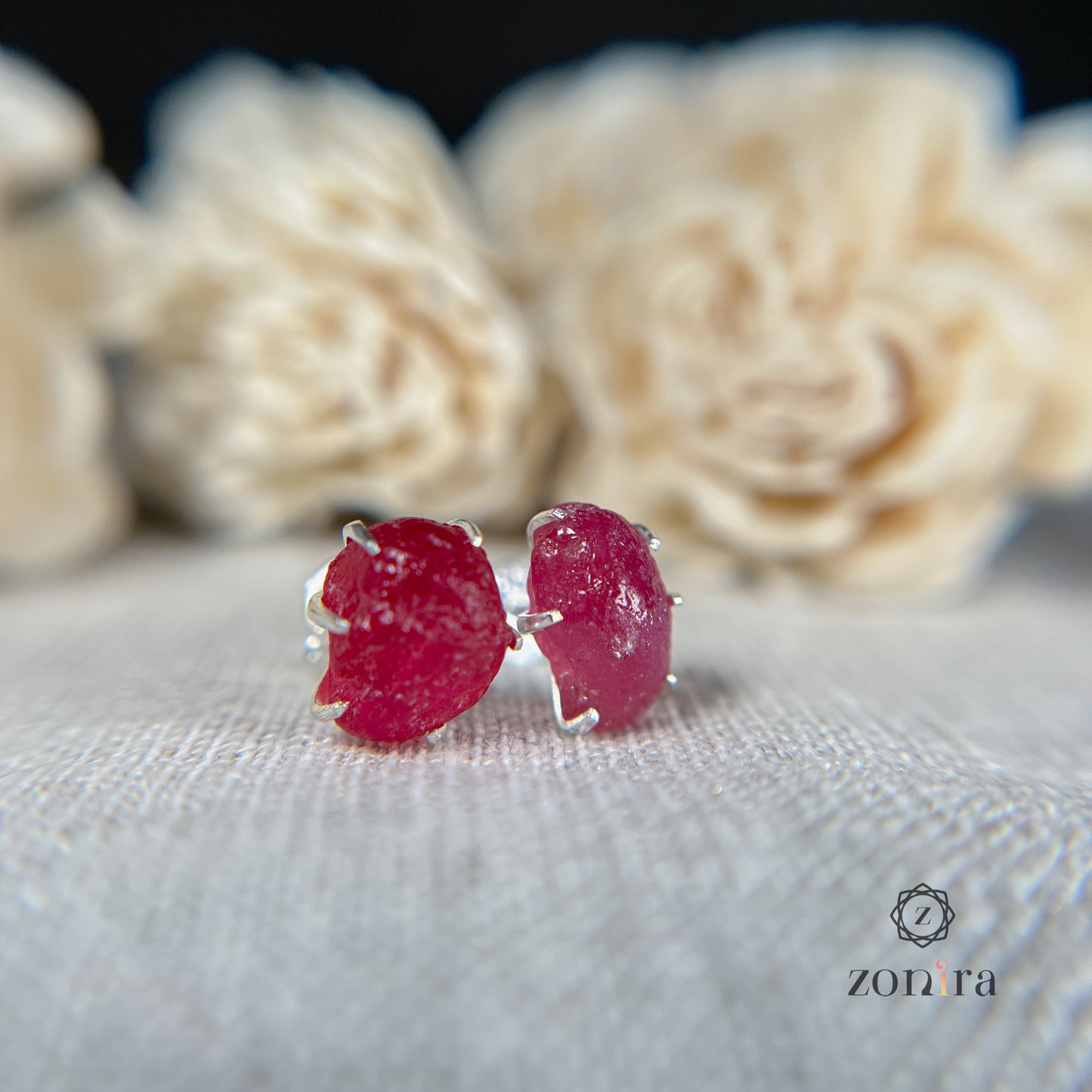 Aabhas Silver Studs - Raw Ruby