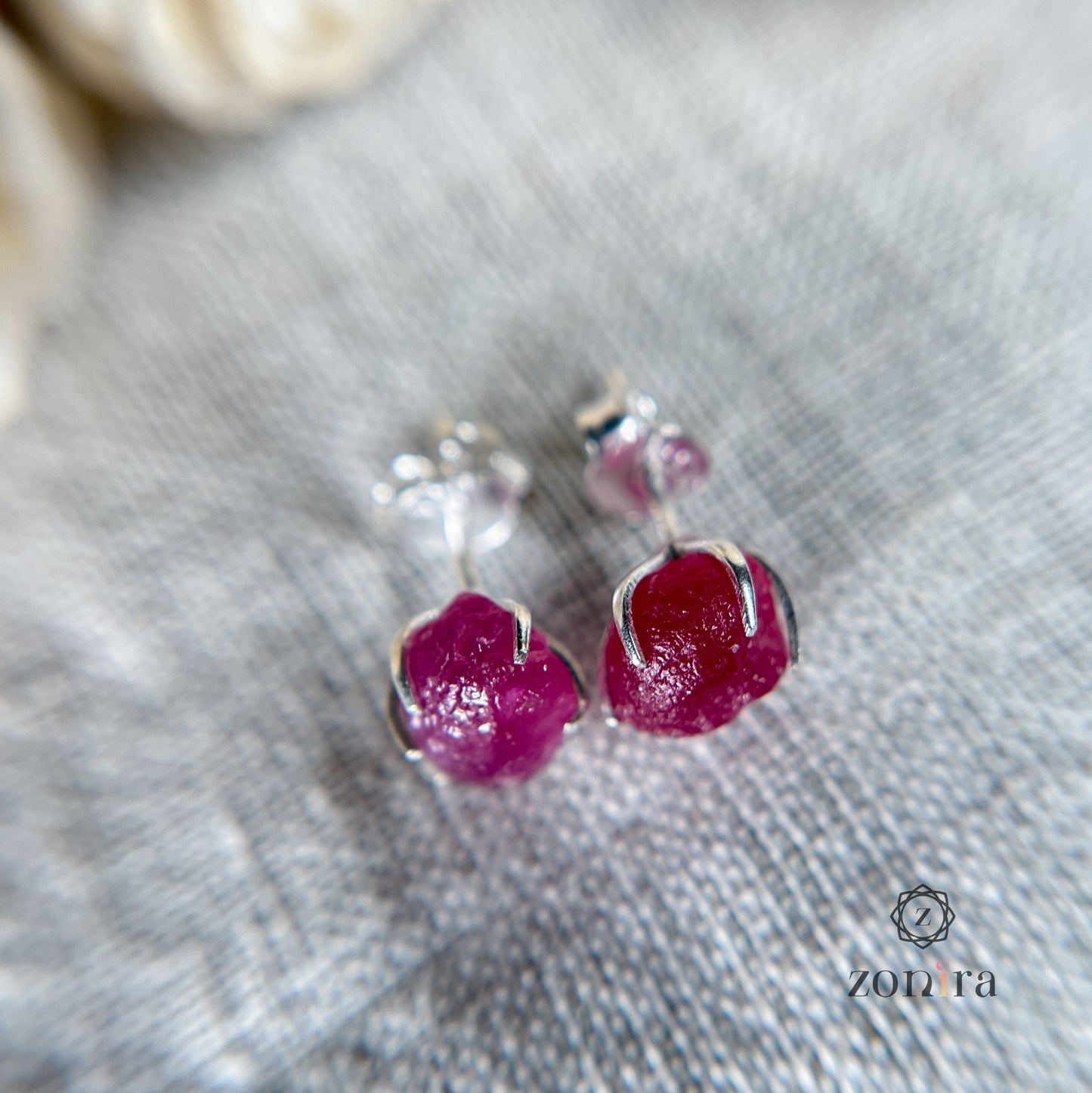 Aabhas Silver Studs - Raw Ruby