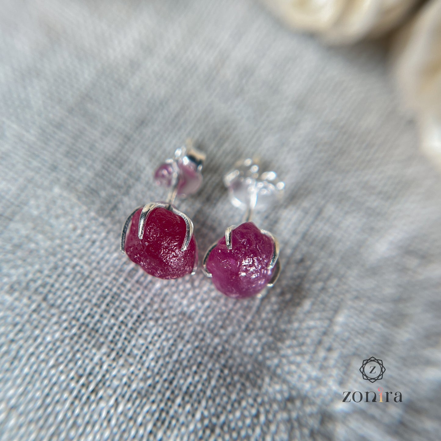 Aabhas Silver Studs - Raw Ruby