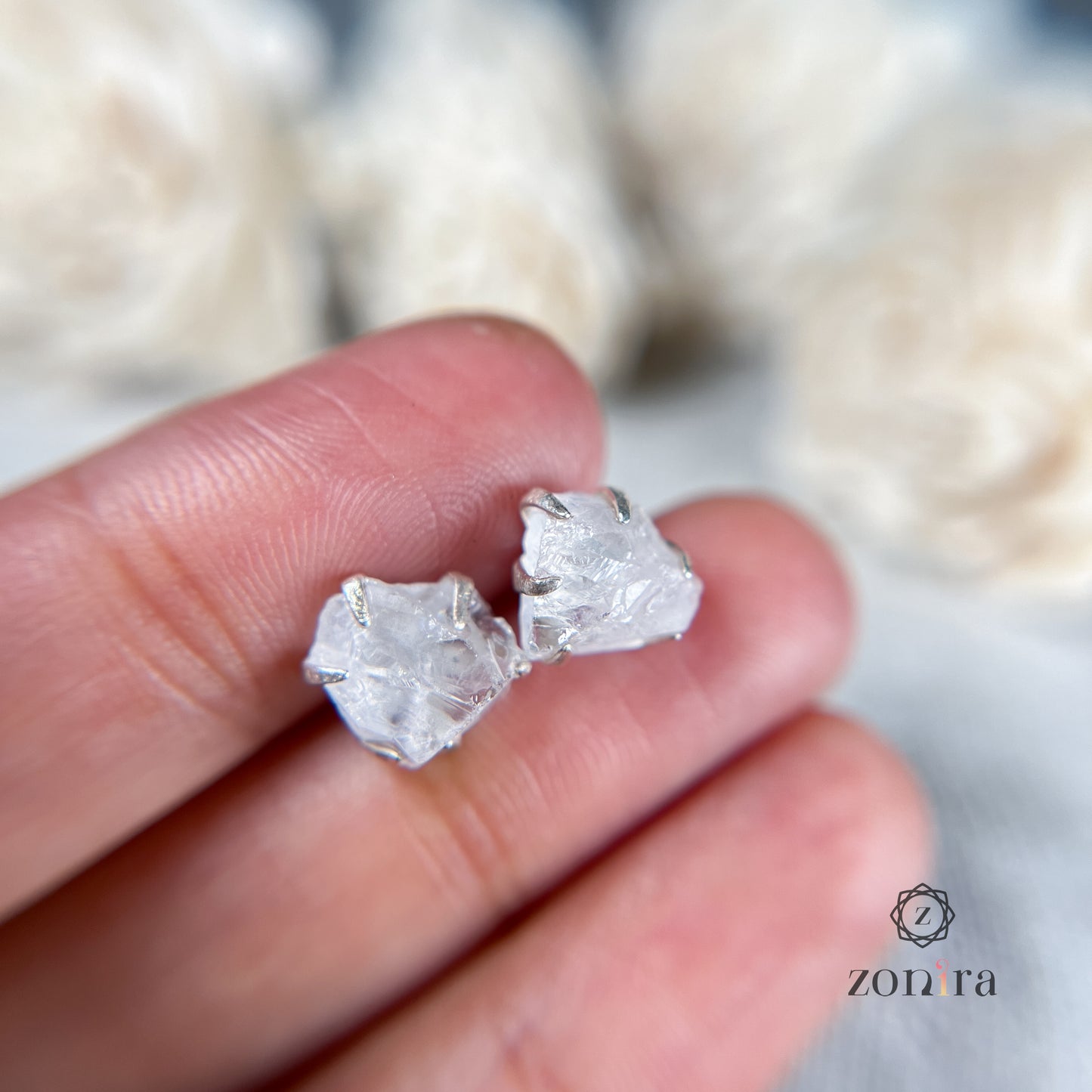 Aabhas Silver Studs - Raw Clear Quartz