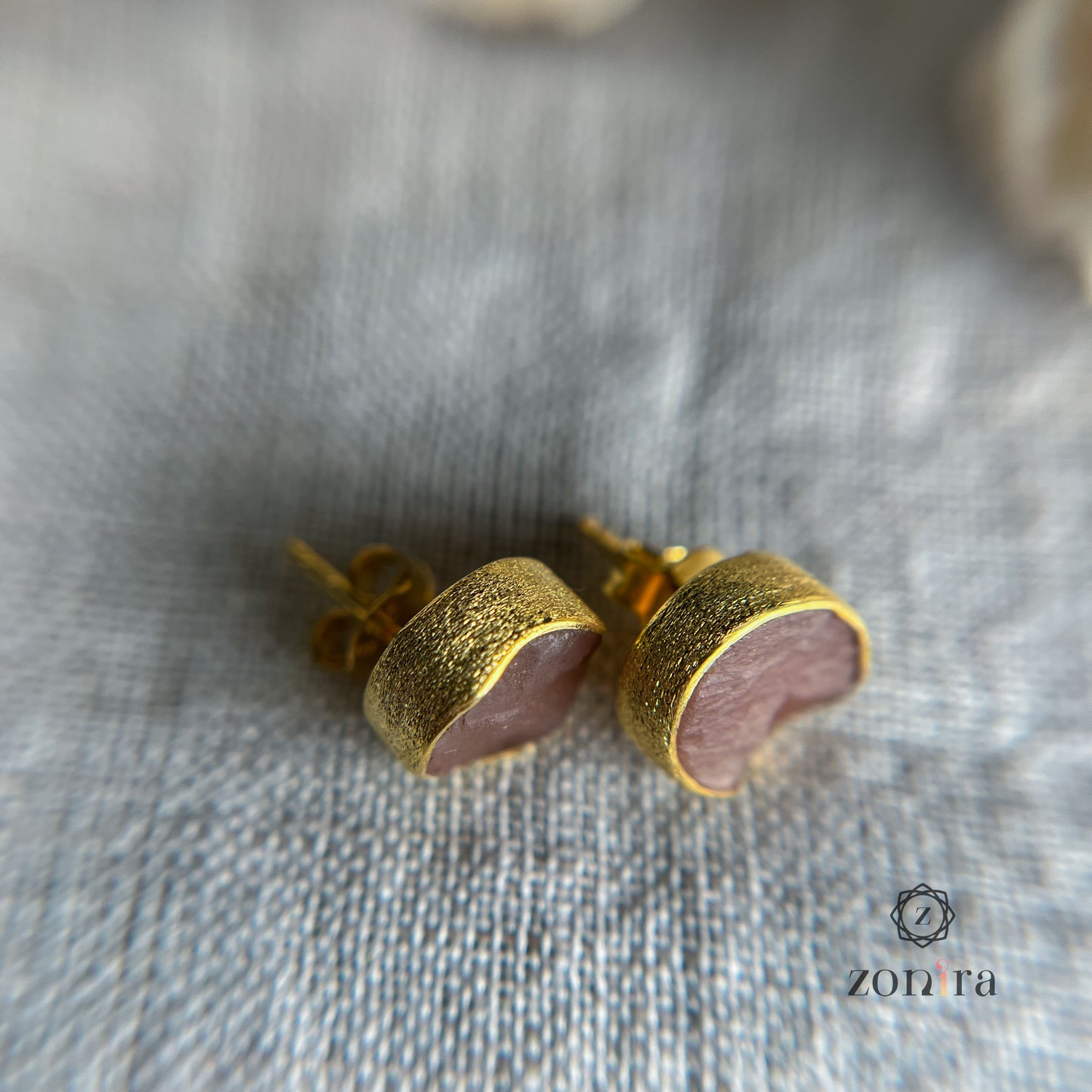 Aabis Silver Studs - Raw Peach Moonstone Gold