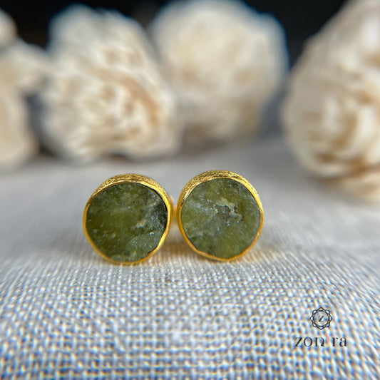 Aabis Silver Studs - Raw Pehnite Gold