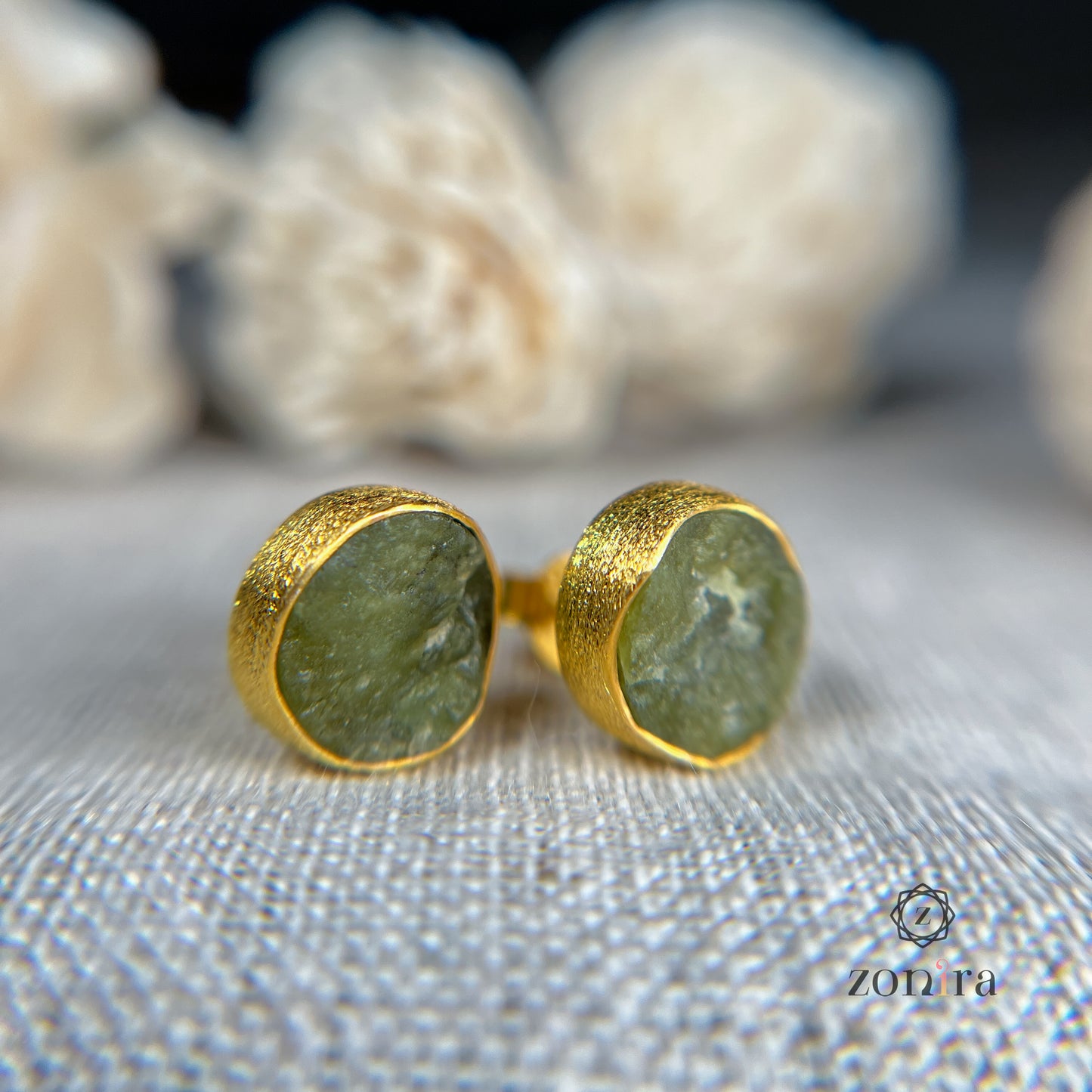 Aabis Silver Studs - Raw Pehnite Gold