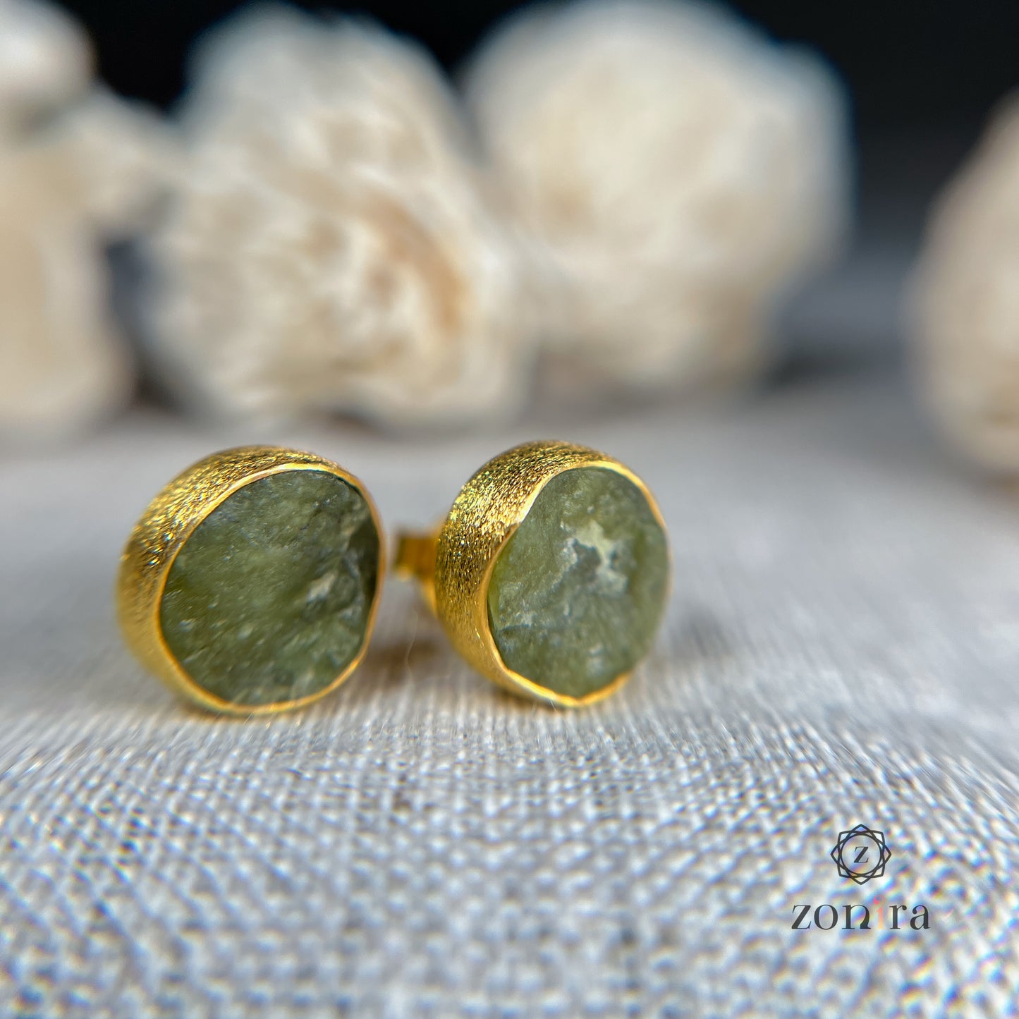 Aabis Silver Studs - Raw Pehnite Gold