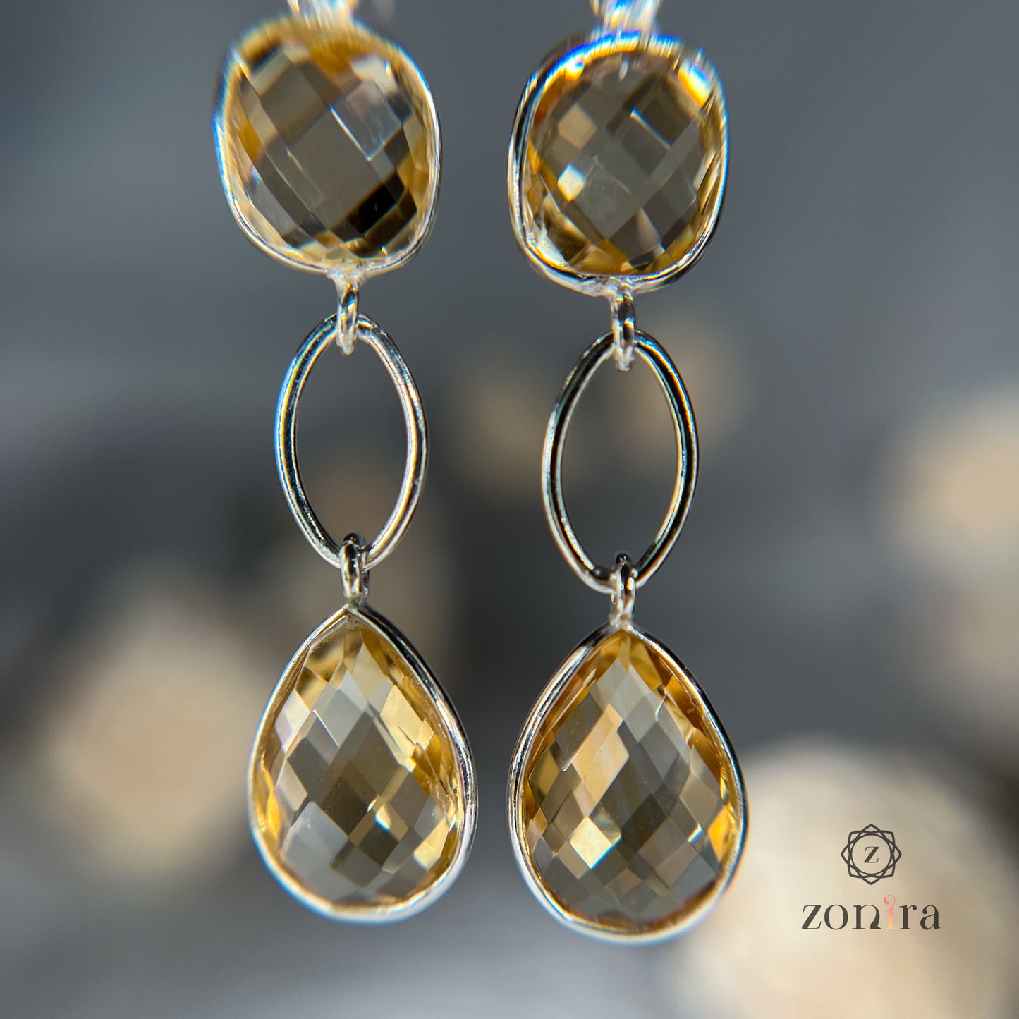 Alaya Silver Danglers - Citrine