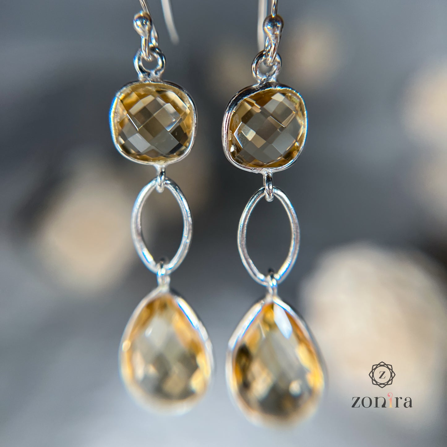 Alaya Silver Danglers - Citrine