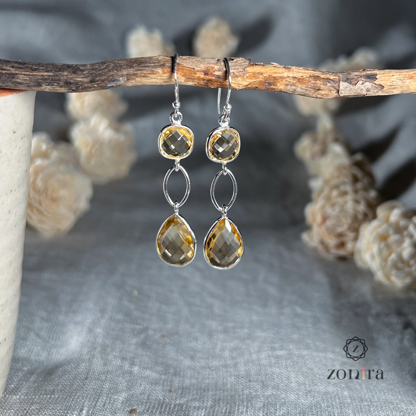 Alaya Silver Danglers - Citrine