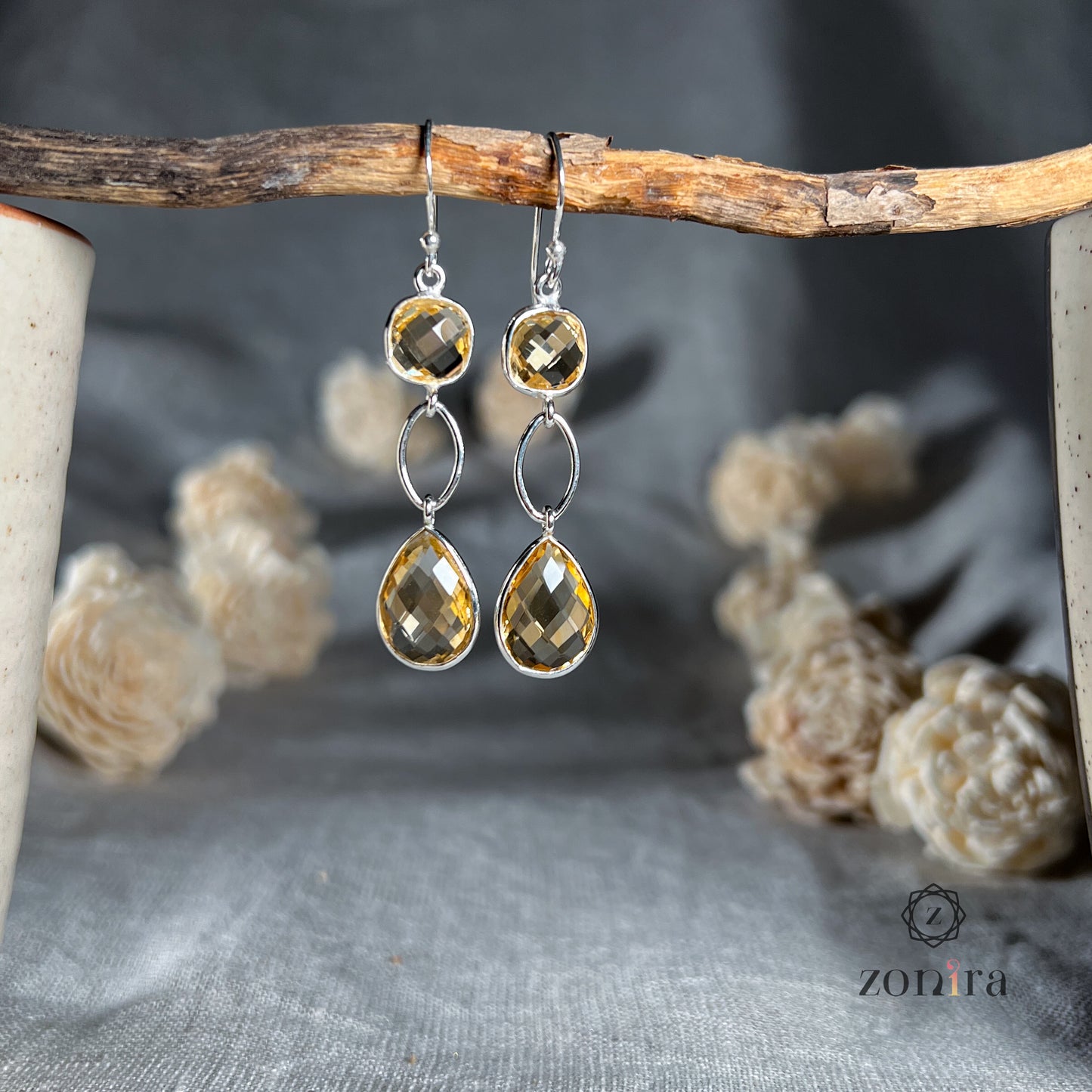 Alaya Silver Danglers - Citrine