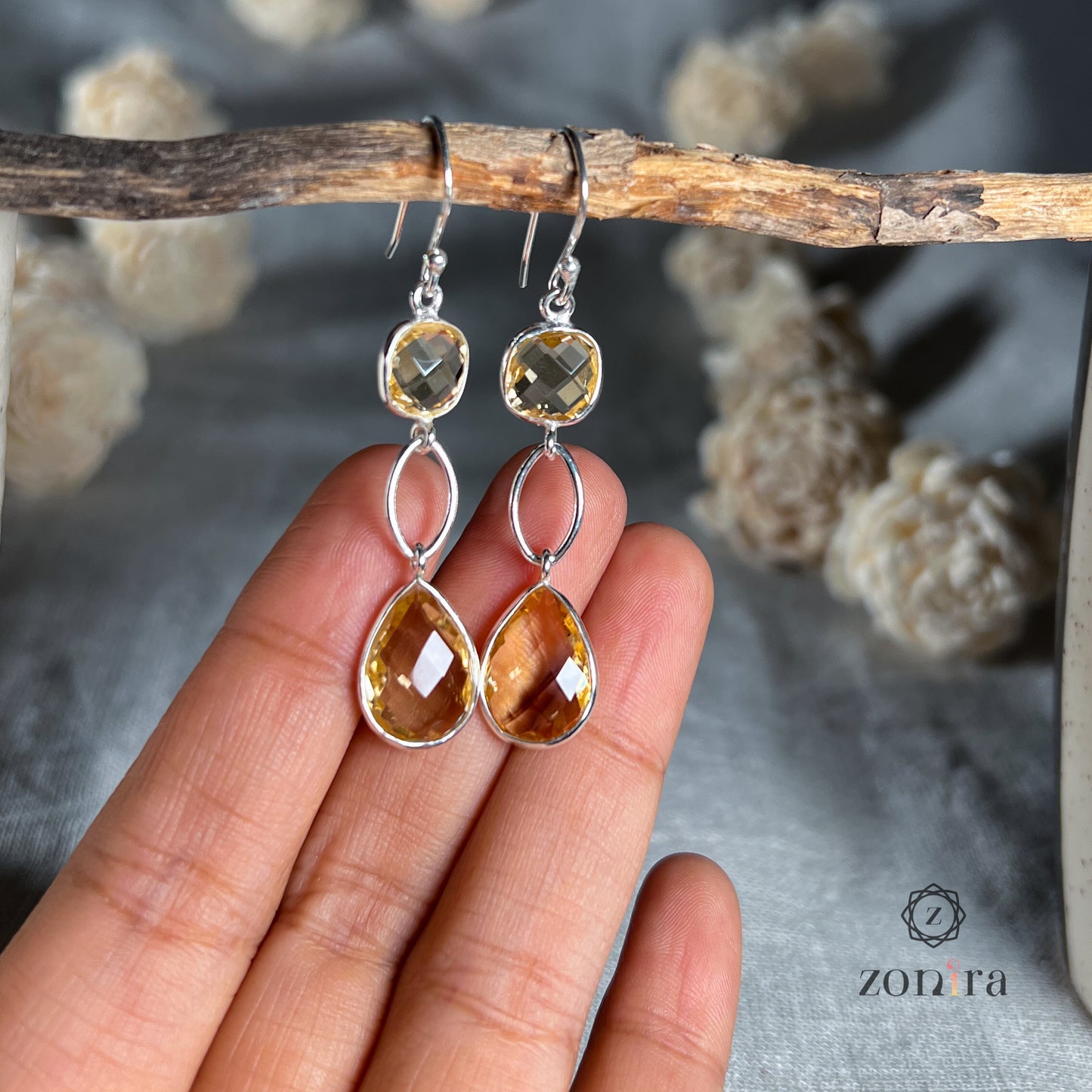 Alaya Silver Danglers - Citrine