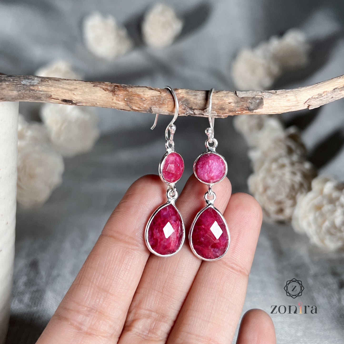 Aliya Silver Danglers - Ropada Ruby