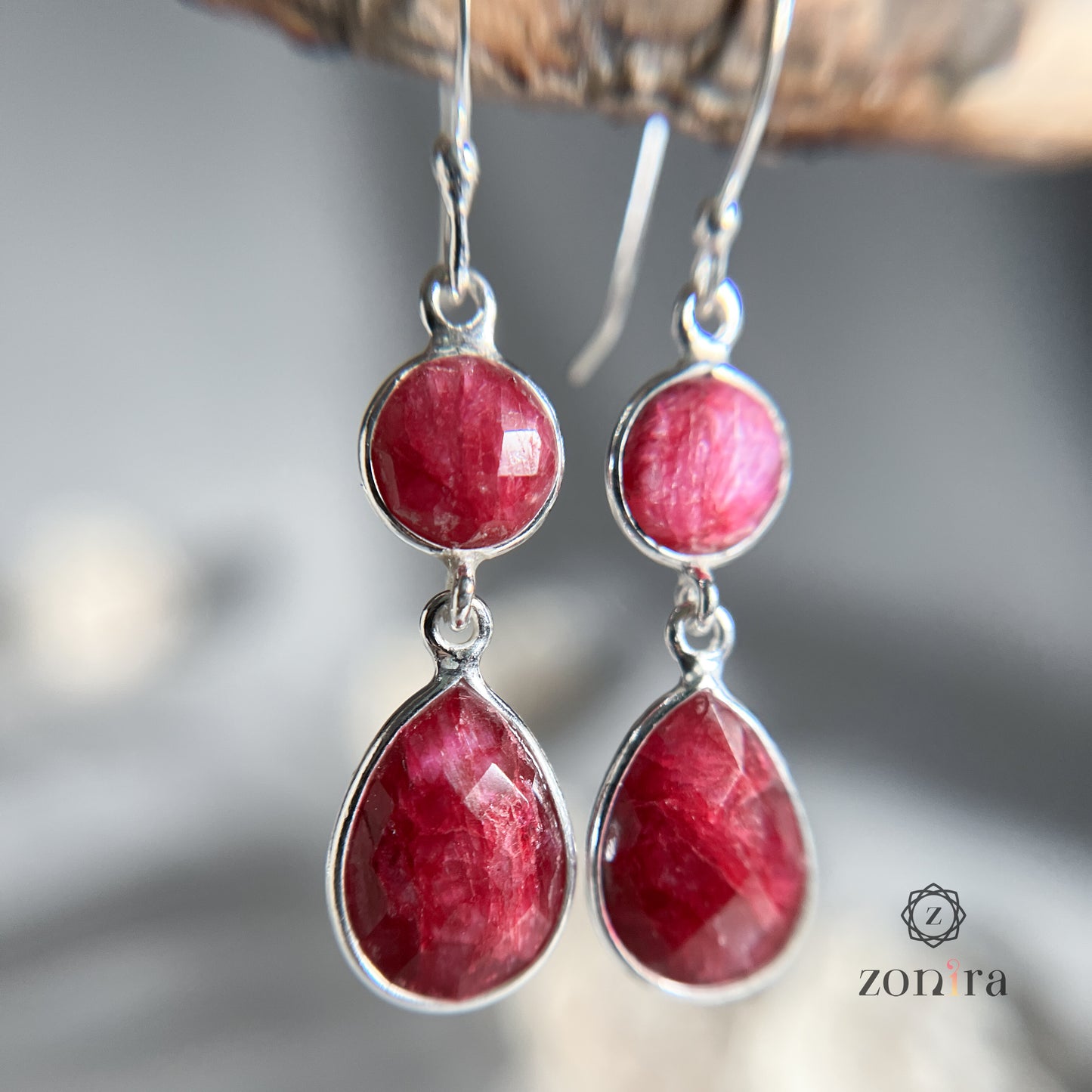 Aliya Silver Danglers - Ropada Ruby