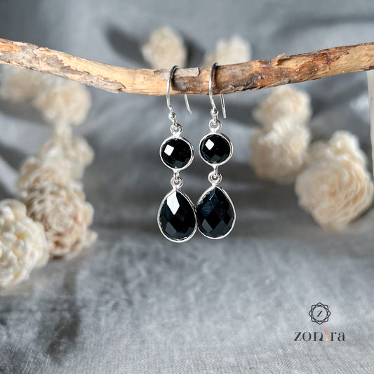 Aliya Silver Danglers - Black Onyx