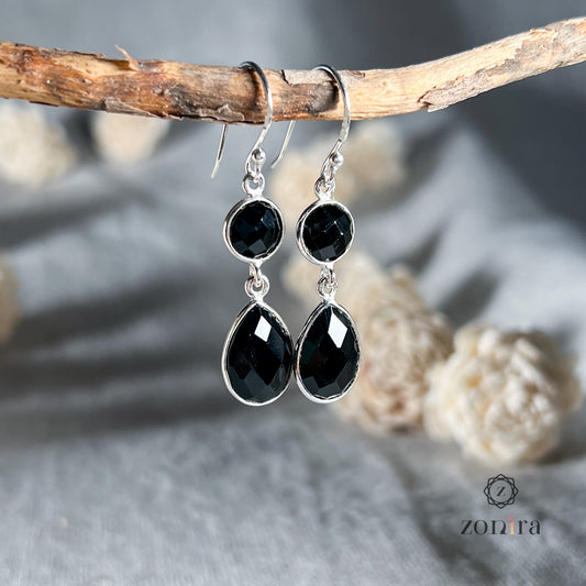 Aliya Silver Danglers - Black Onyx