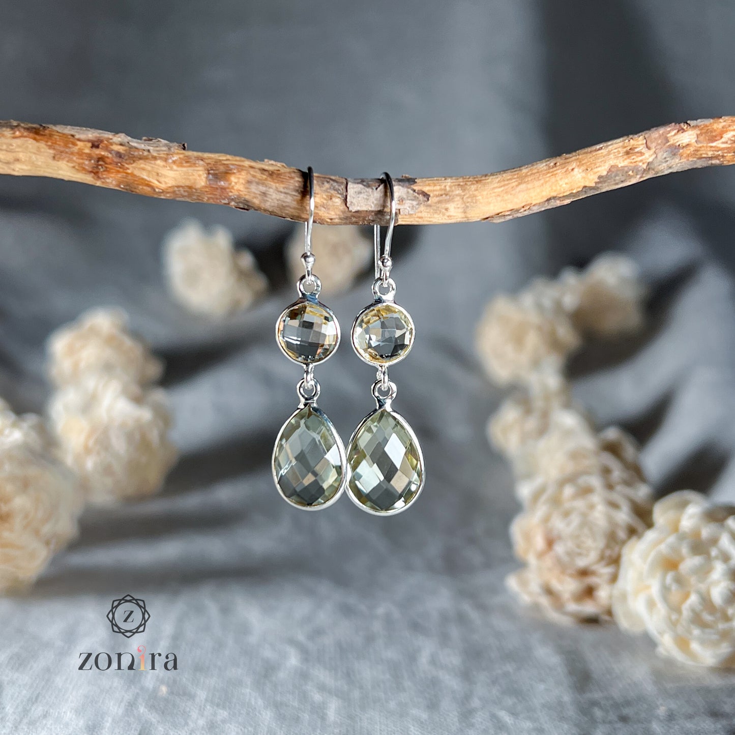 Aliya Silver Danglers - Green Amethyst