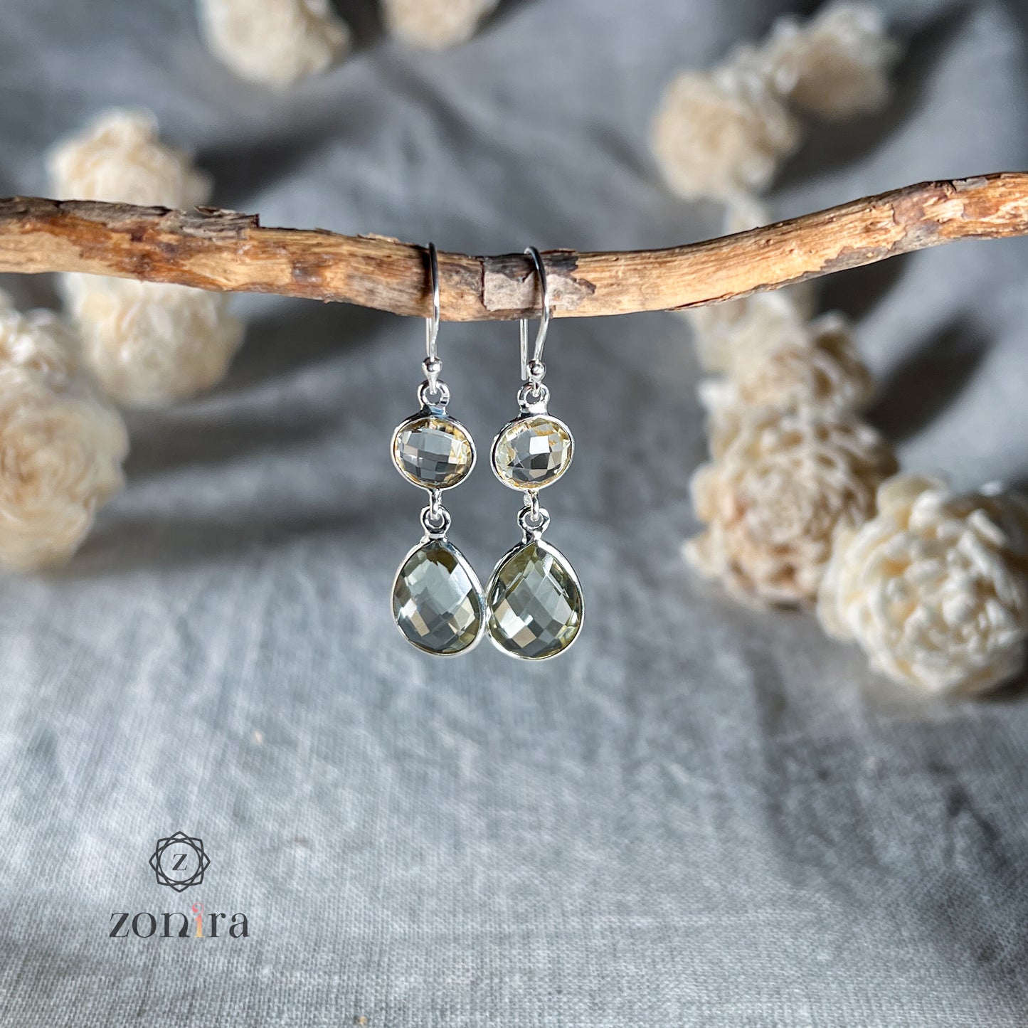 Aliya Silver Danglers - Green Amethyst