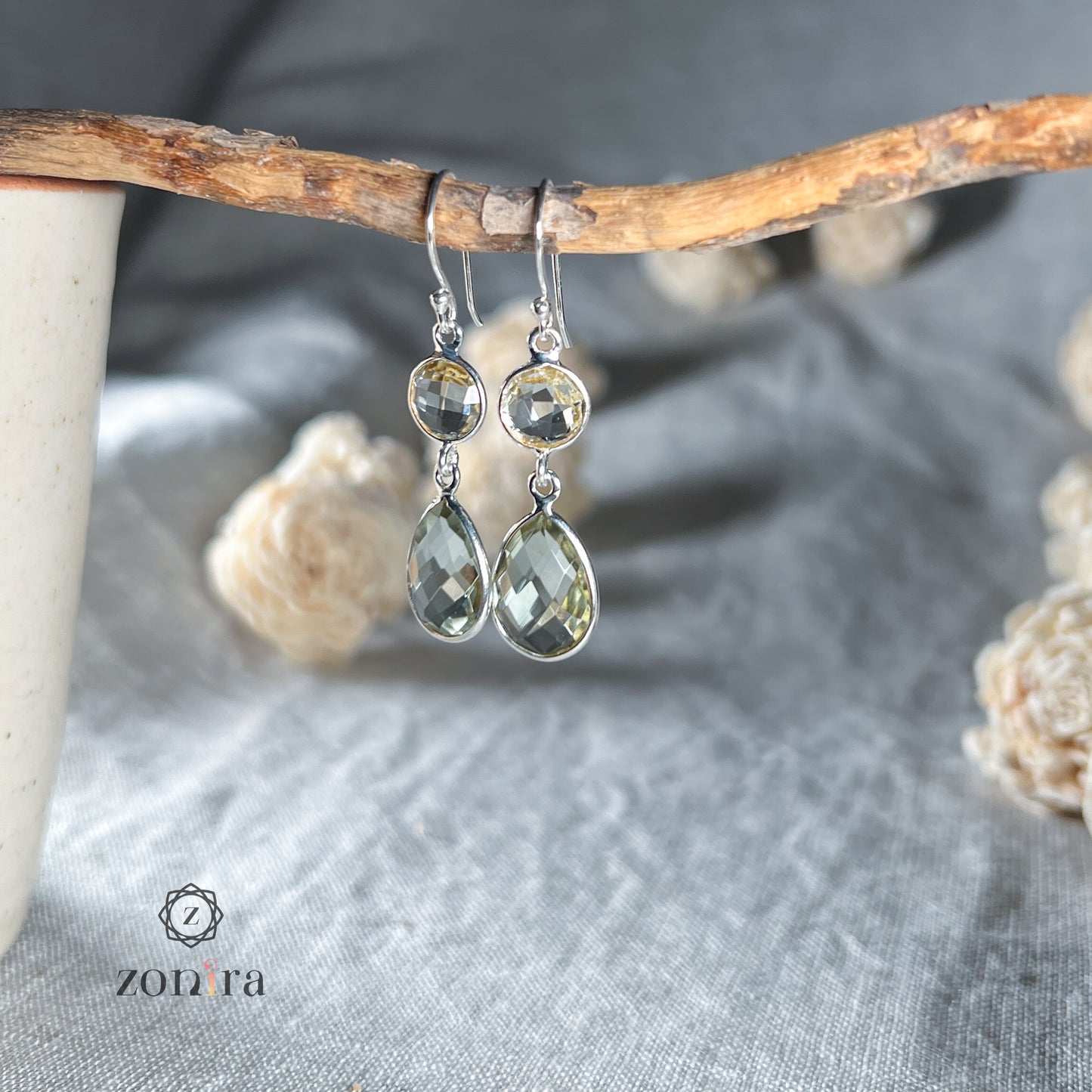 Aliya Silver Danglers - Green Amethyst