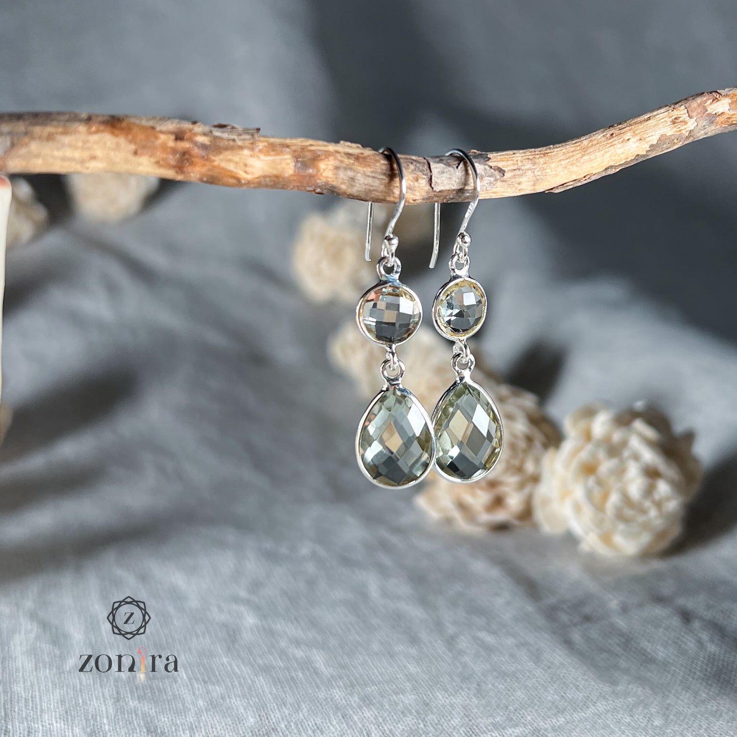 Aliya Silver Danglers - Green Amethyst