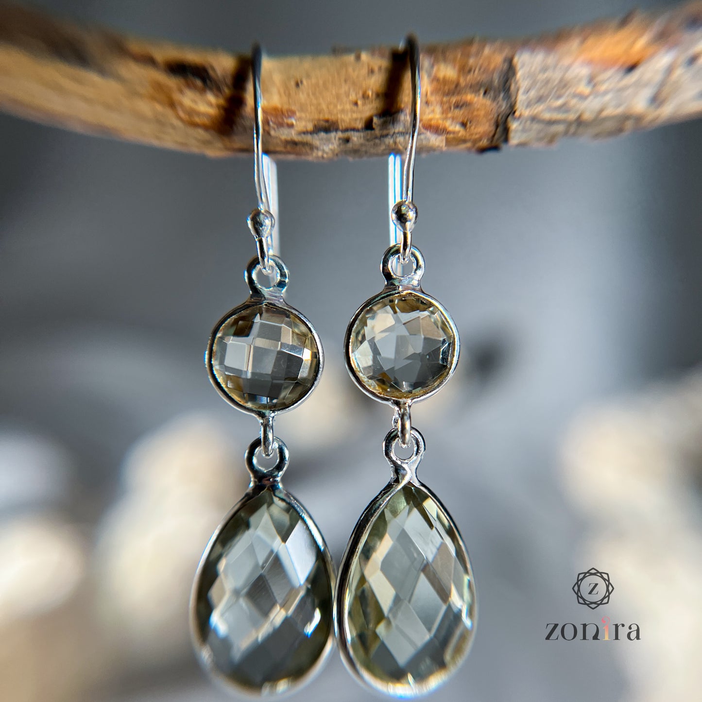 Aliya Silver Danglers - Green Amethyst