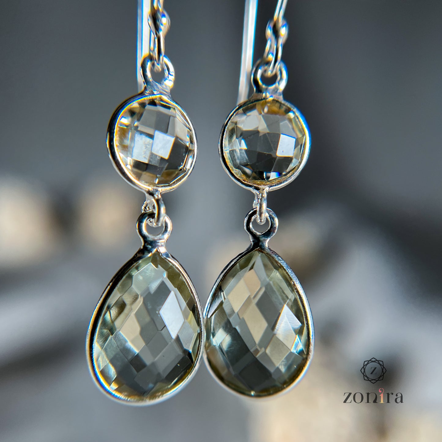 Aliya Silver Danglers - Green Amethyst