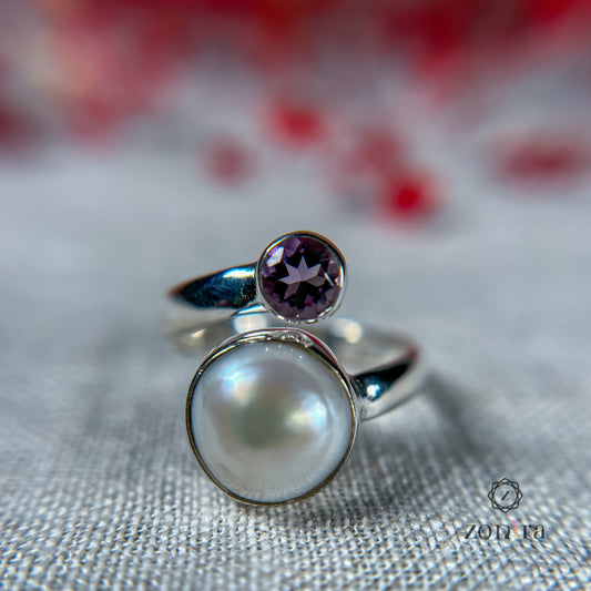 Aami Silver Ring - Baroque Pearl & Amethyst