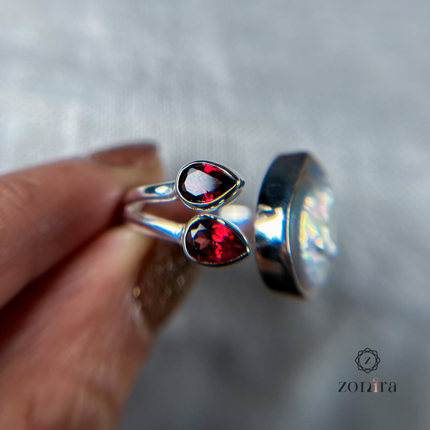 Shivi Silver Ring - Baroque Pearl & Garnet