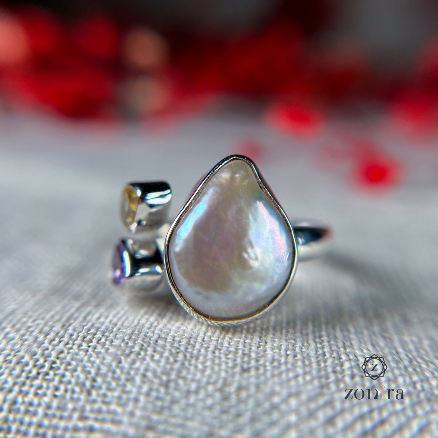 Shivi Silver Ring - Baroque Pearl, Amethyst & Citrine